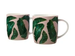 Haven Banana Leaf Mug 380ML Set Of 2 Pink Gift Boxed